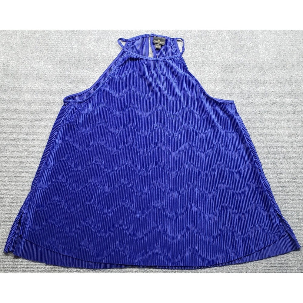 Worthington Pleated Halter Top Blouse Womens XL Sleeveless Blue Verve Violet New